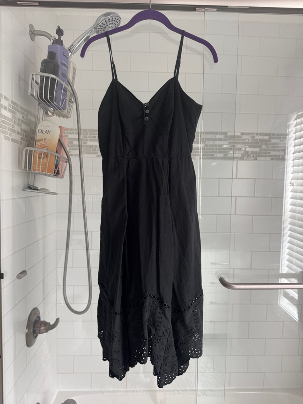 Black Spaghetti Strap Eyelet Hem Dress
